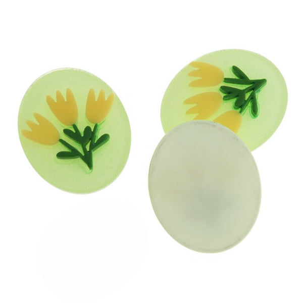 2 Green Floral Acrylic Charms - K611
