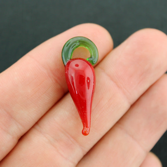 6 Chili Pepper Lampwork Glass Charms 3D - Z672
