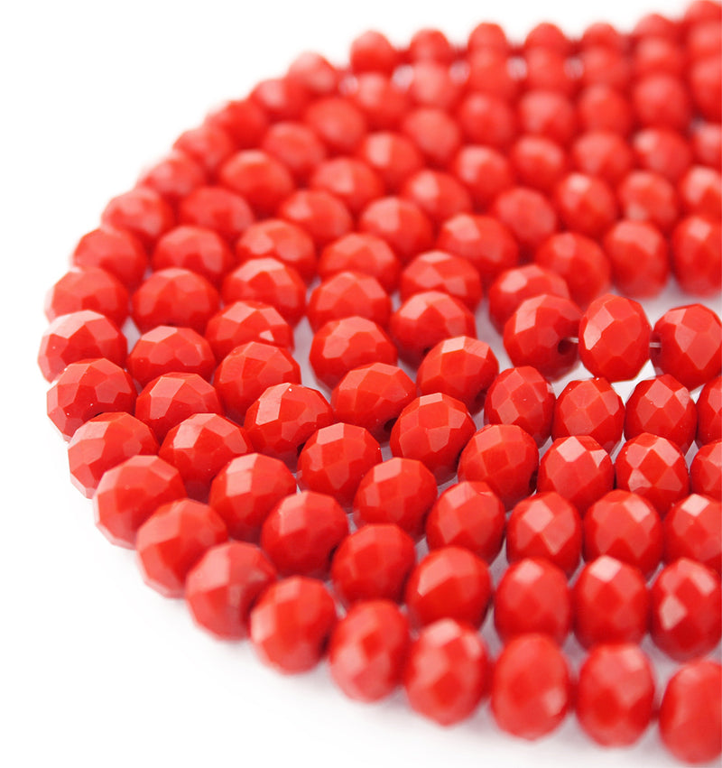 Perles de Verre à Facettes 8mm x 6mm - Rouge Rubis - 1 Rang 71 Perles - BD1658