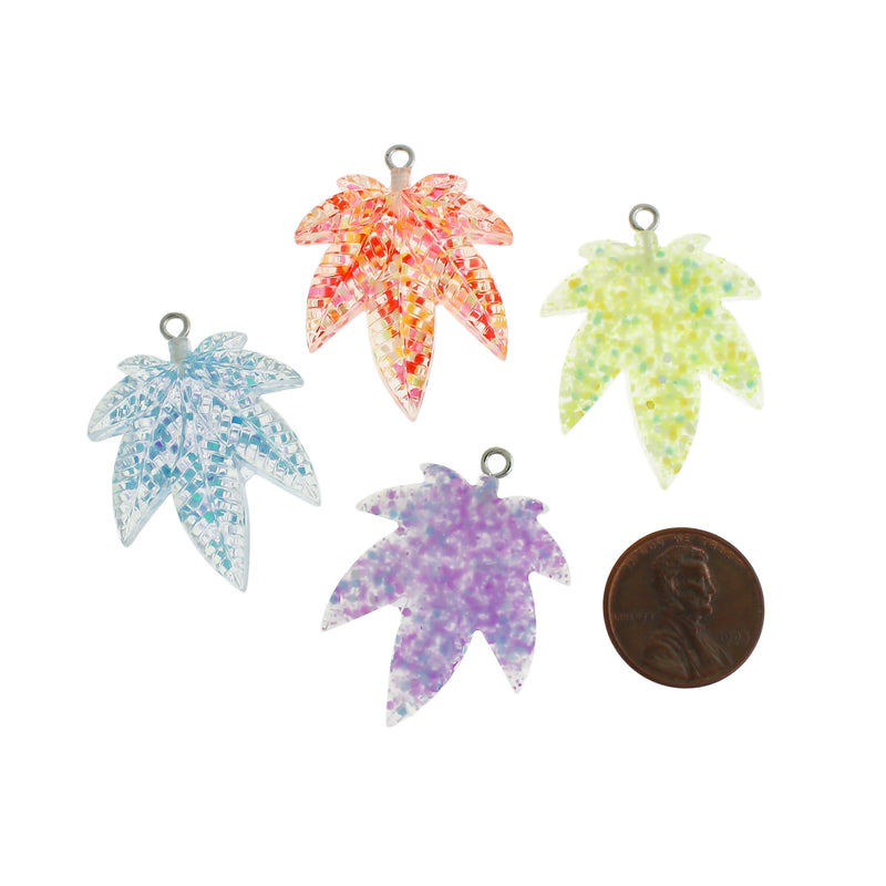 4 Assorted Sequin Weed Leaf Resin Charms - K521