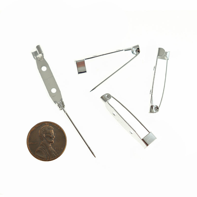 Silver Tone Brooch Pins - 32mm x 6mm - 20 Pieces - FD225