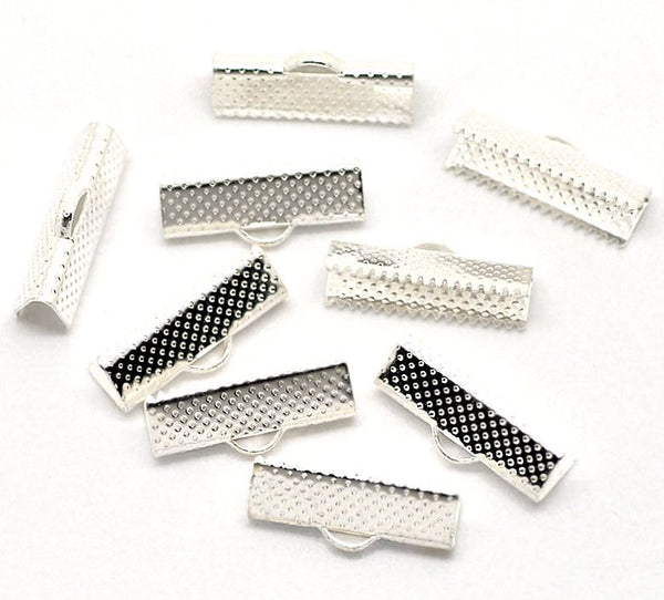 Silver Tone Ribbon Ends - 25mm x 7.5mm - 50 Pieces - FD059