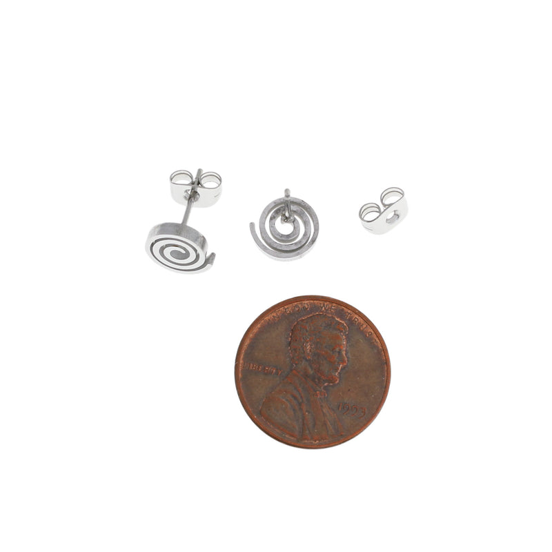 Stainless Steel Earrings - Spiral Studs - 8mm x 1.5mm - 10 Pieces 5 Pairs - ER234
