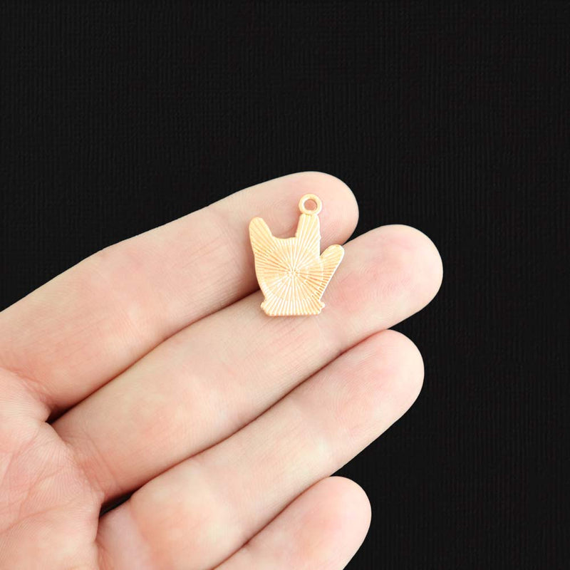 4 Hand Sign Gold Tone Enamel Charms - E1501