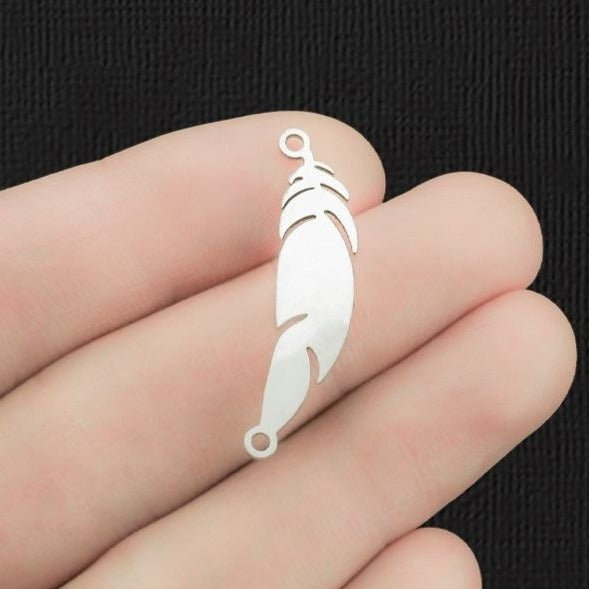 2 Feather Connector Stainless Steel Charms 2 Sided - SSP340