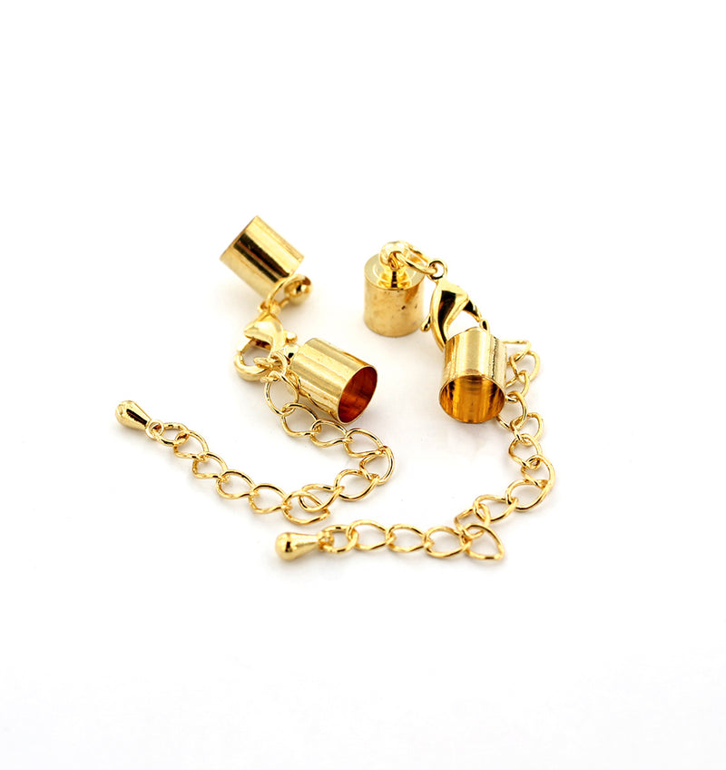Gold Tone Extender Chain With Lobster Clasp, Chain Drop and 2 Cord Ends - 82mm x 3mm - 2 Pieces - Z921