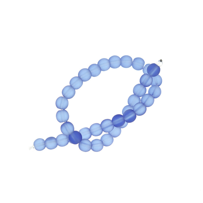 Perles de verre de mer de culture rondes 6mm - Pervenche givrée - 1 rang 32 perles - U231