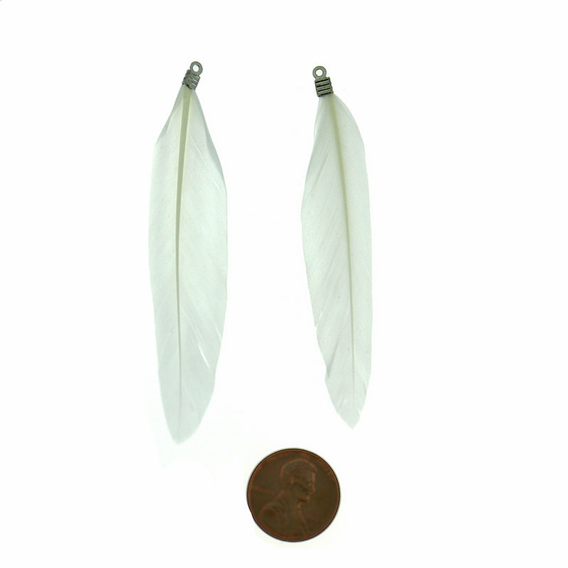Feather Pendants - Silver Tone and Soft White - 12 Pieces - Z1480