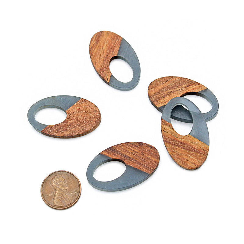 Oval Natural Wood and Grey Resin Charm 35mm - WP013