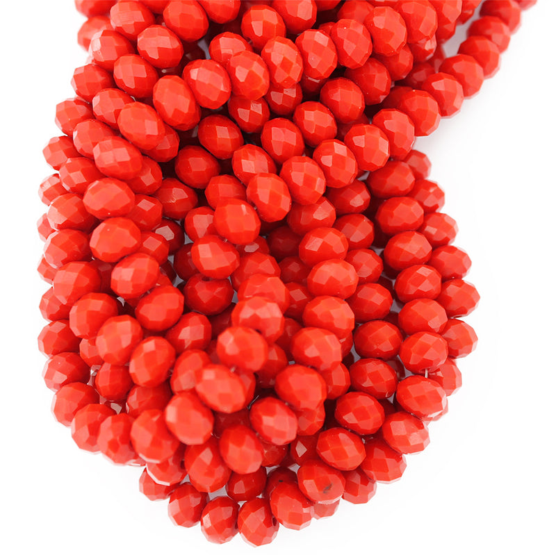 Faceted Glass Beads 8mm x 6mm - Ruby Red - 1 Strand 71 Beads - BD1658