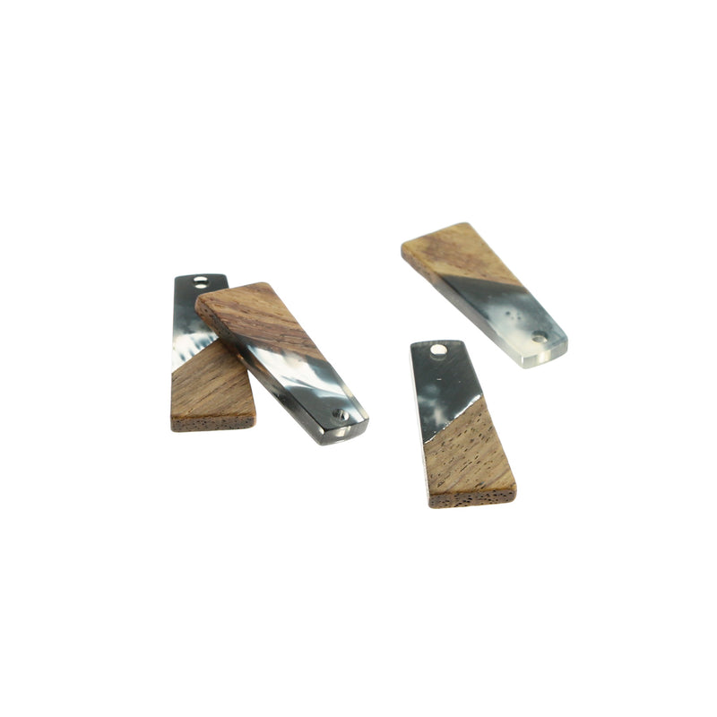 2 Geometric Natural Wood and Black Resin Charms 30mm - WP240