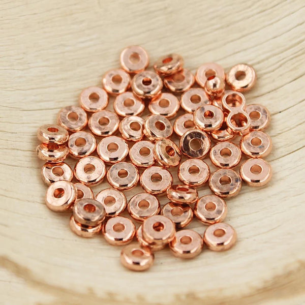 Washer Spacer Beads 6mm x 2mm - Rose Gold Tone Brass - 10 Beads - BR064
