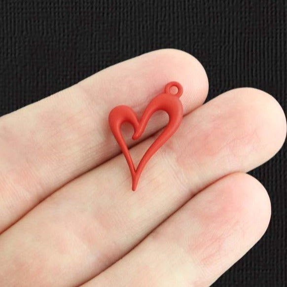 4 Heart Red Enamel Charms 2 Sided - E1481