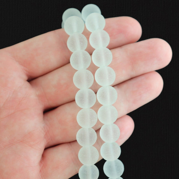 Round Cultured Sea Glass Beads 10mm - Pale Aqua - 1 Strand 19 Beads - U254