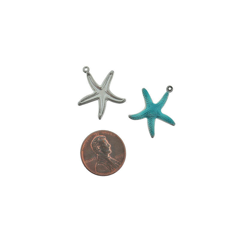 4 Starfish Silver Tone Stainless Steel Enamel Charms - E933
