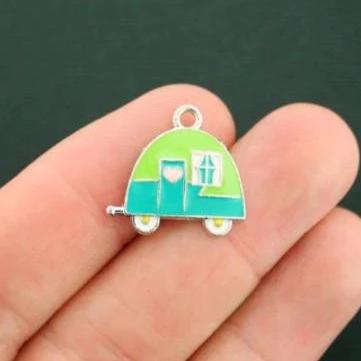 2 Camper Silver Tone Enamel Charms - E192