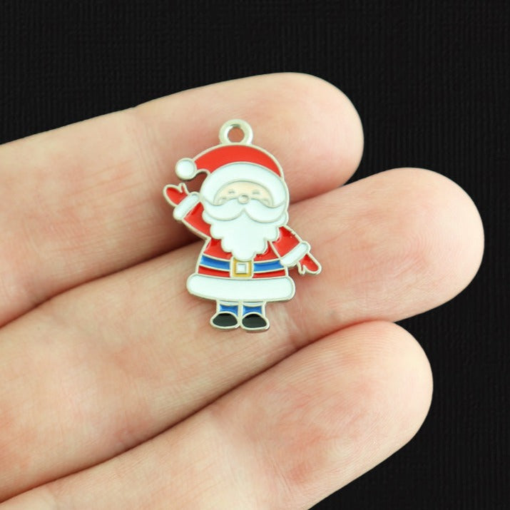 4 Christmas Santa Claus Silver Tone Enamel Charms - E1616