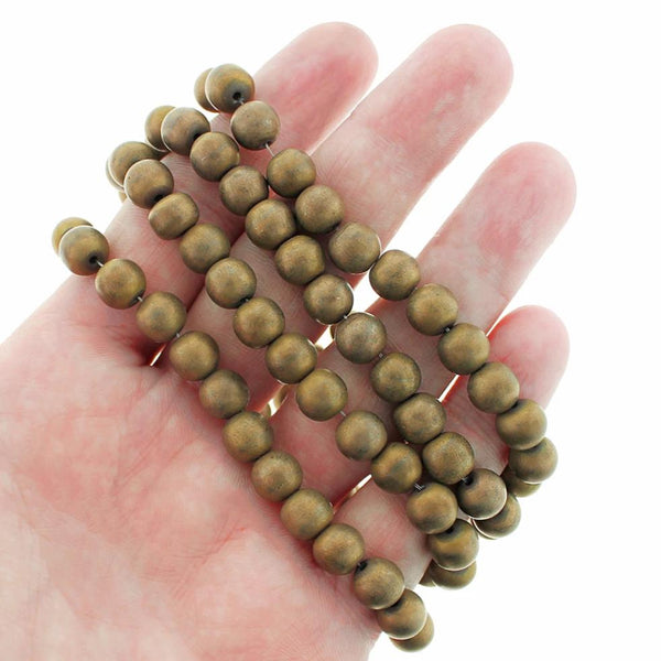 Perles d'hématite de 8 mm - Cuivre électrolytique givré - 1 brin complet - Environ 50 perles - BD856