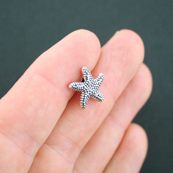 Perles intercalaires étoile de mer 14 mm - ton argent - 8 perles - SC4976