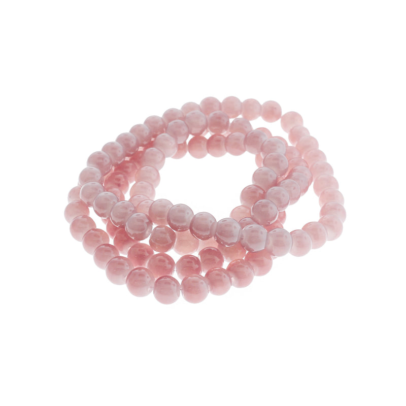 Perles Imitation Jade Rondes 8mm - Rose Barbe à Papa - 1 Rang 100 Perles - BD2693
