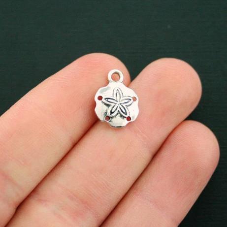 4 Sand Dollar Antique Silver Tone Charms - SC6694