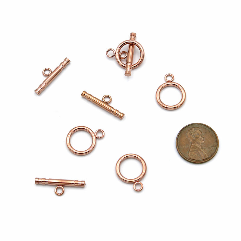 Rose Gold Stainless Steel Toggle Clasps 22mm x 13mm - 5 Sets 10 Pieces - FD975