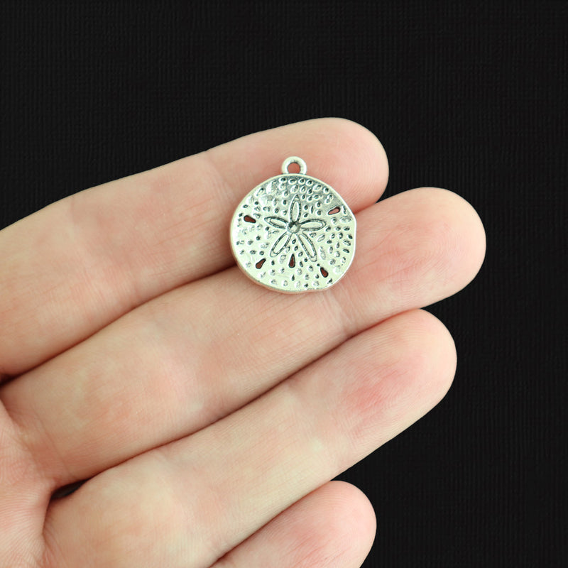 6 Sand Dollar Antique Silver Tone Charms - SC2513