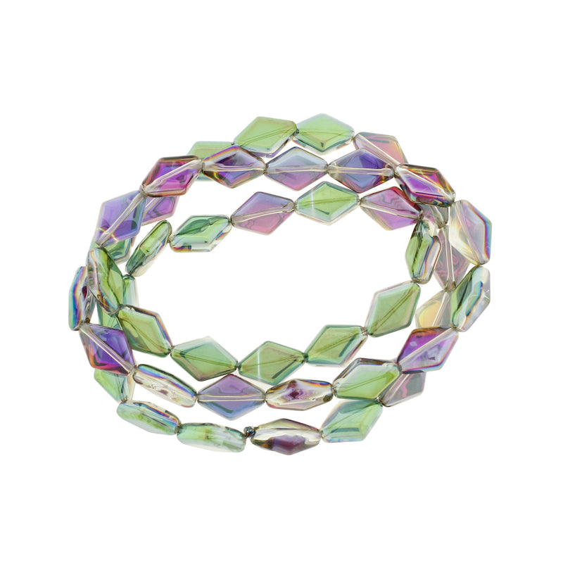 Rhombus Glass Beads 15mm x 10mm - Electroplated Peacock - 1 Strand 43 Beads - BD1146