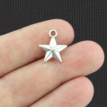 20 Star Antique Silver Tone Charms 2 Sided - SC1583
