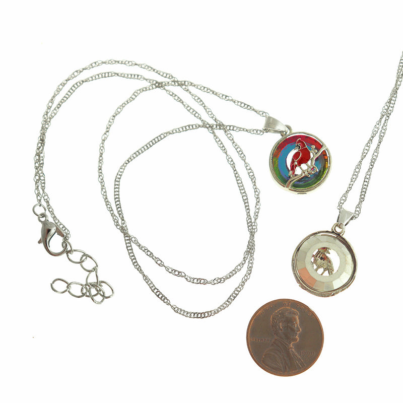 Silver Tone Cable Chain Necklace 19" With Cardinal Pendant - 3mm - 1 Piece - Z062