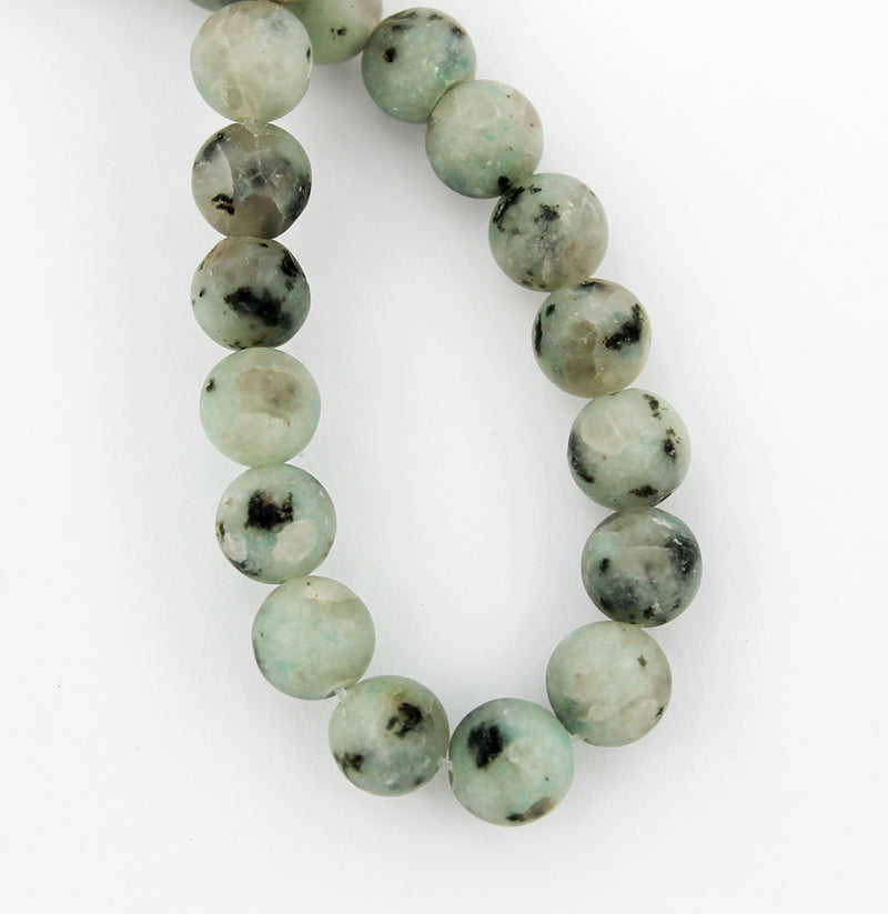 Round Natural Lotus Jasper Beads 6mm - Soft Mint and Stormy Black - 1 Strand 63 Beads - BD1077