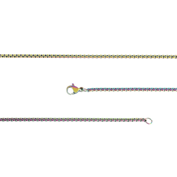 Collier de chaîne de boîte en acier inoxydable plaqué arc-en-ciel 24" - 2mm - 1 collier - N081
