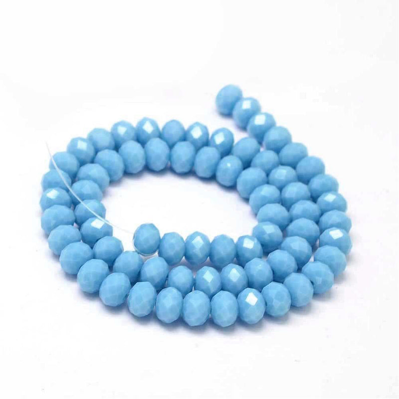 Faceted Glass Beads 8mm x 6mm - Powder Blue - 1 Strand 70 Beads - BD1244