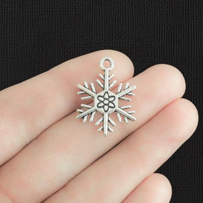 10 Snowflake Antique Silver Tone Charms - SC504