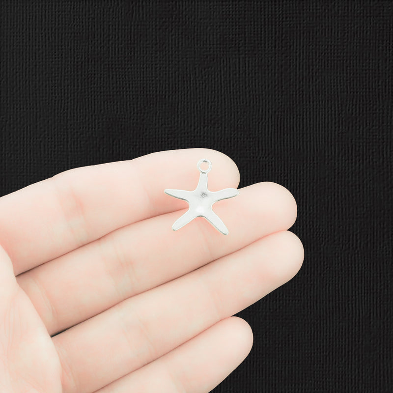 10 Starfish Silver Tone Charms 2 Sided - SC1290