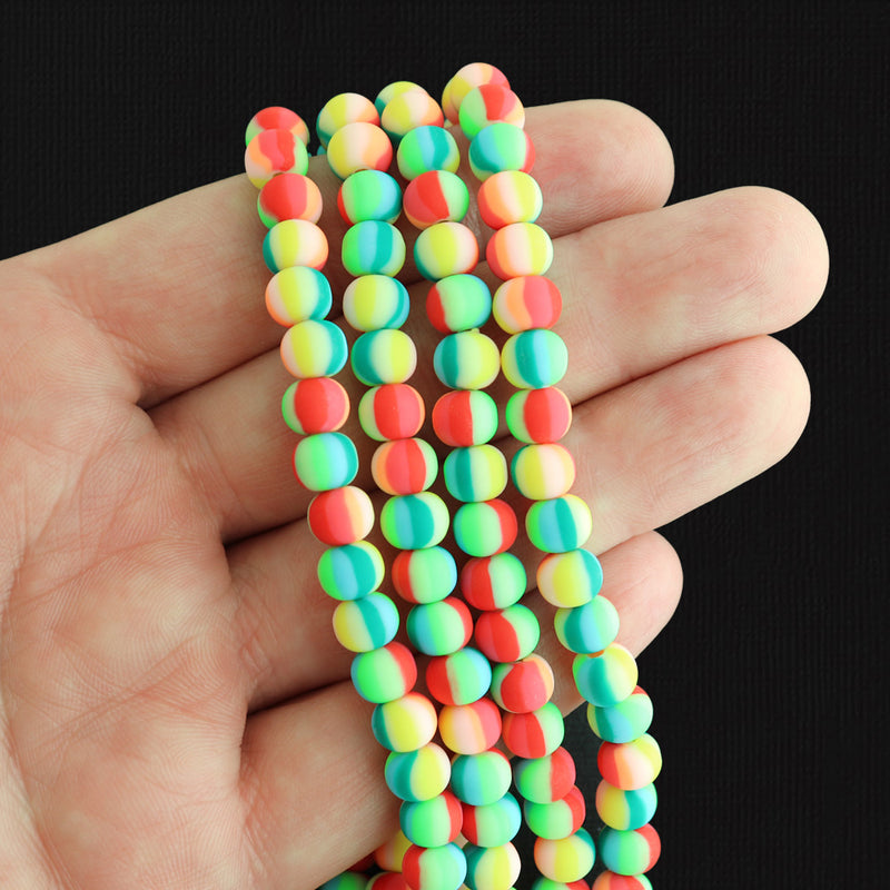 Perles rondes en pâte polymère 6,5 mm - Arc-en-ciel - 1 rang 68 perles - BD1881