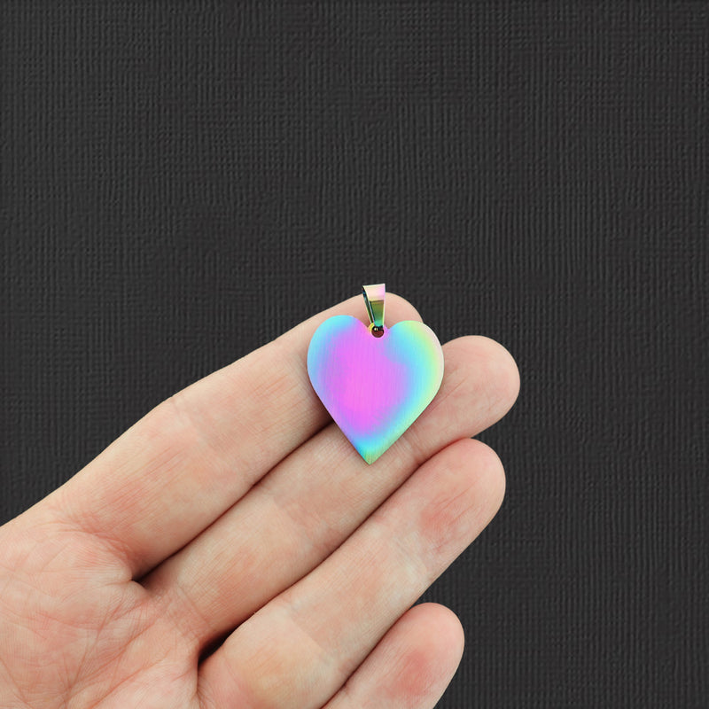 Heart Stamping Blank - Rainbow Electroplated Stainless Steel - 23.5mm x 25mm - 1 Tag - MT774