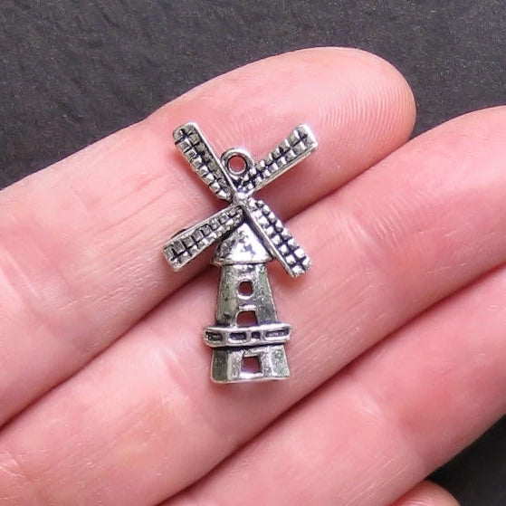 5 Windmill Antique Silver Tone Charms - SC765