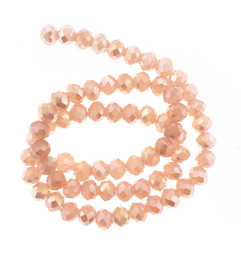 Faceted Glass Beads 8mm x 6mm - Electroplated Peach - 1 Strand 70 Beads - BD705