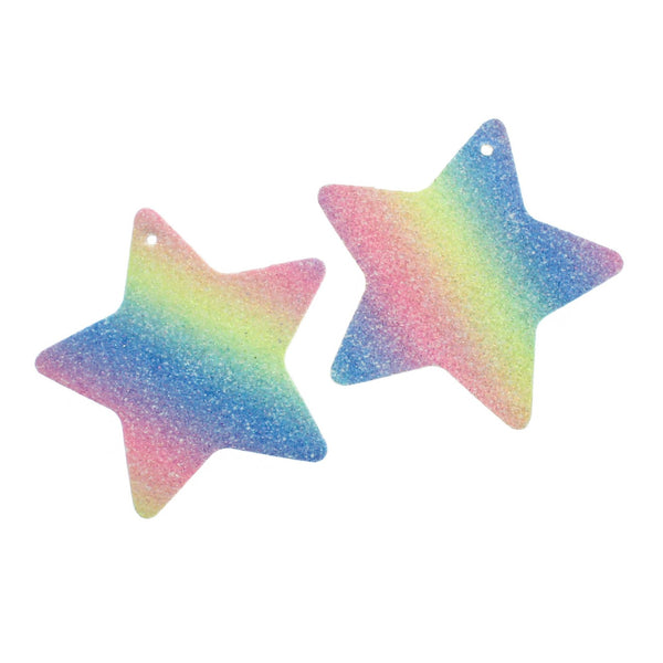 Imitation Leather Star Pendants - Rainbow Sequin Glitter - 4 Pieces - LP145