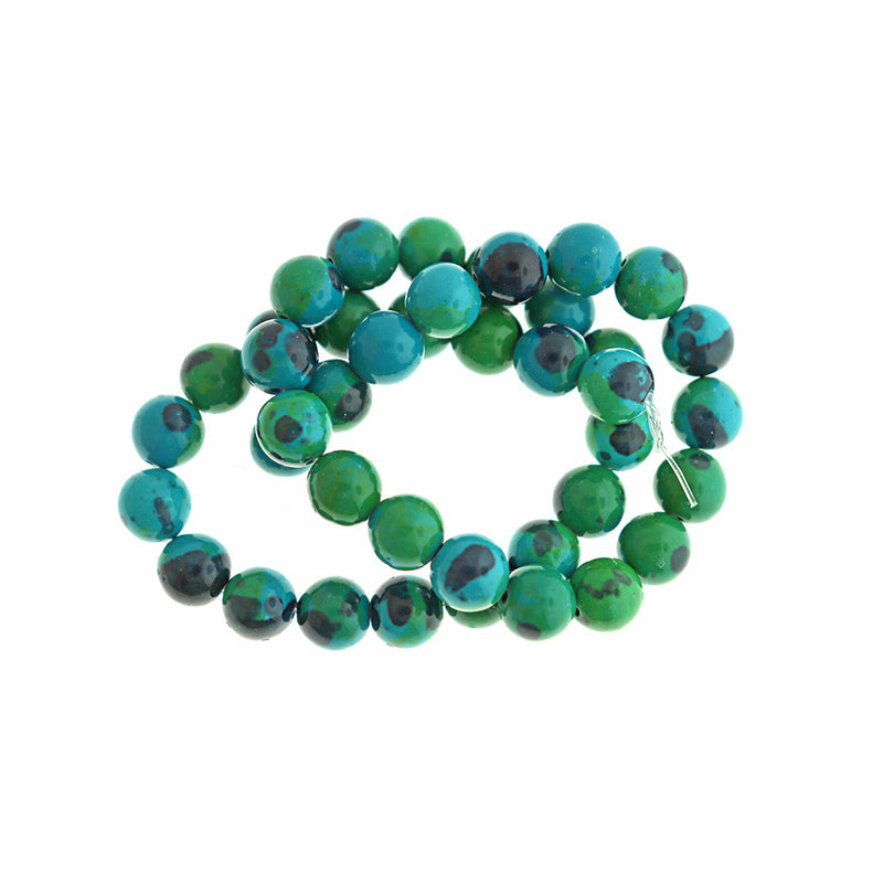 Perles Rondes Imitation Chrysocolle 10mm - Bleu Océan - 1 Rang 37 Perles - BD1737