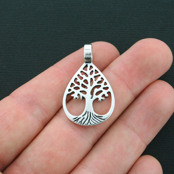 4 Tree of Life Antique Silver Tone Charms - SC4385