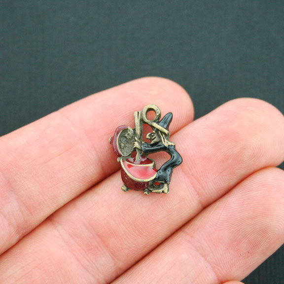 4 Witch Antique Bronze Tone Enamel Charms - BC1281