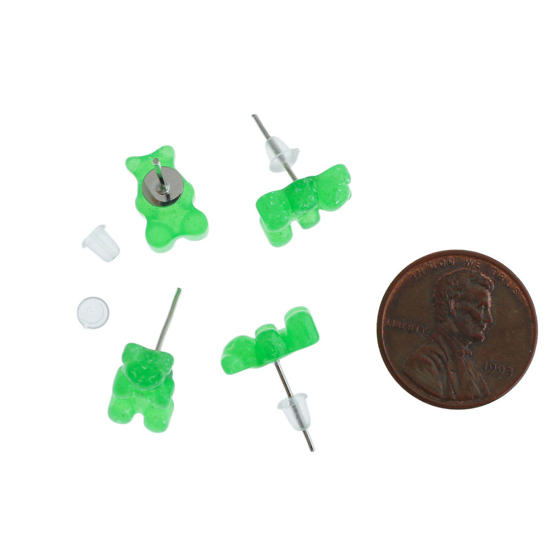 Boucles d'oreilles en résine - Clous d'ours en bonbon vert - 12 mm x 8 mm - 2 pièces 1 paire - ER384