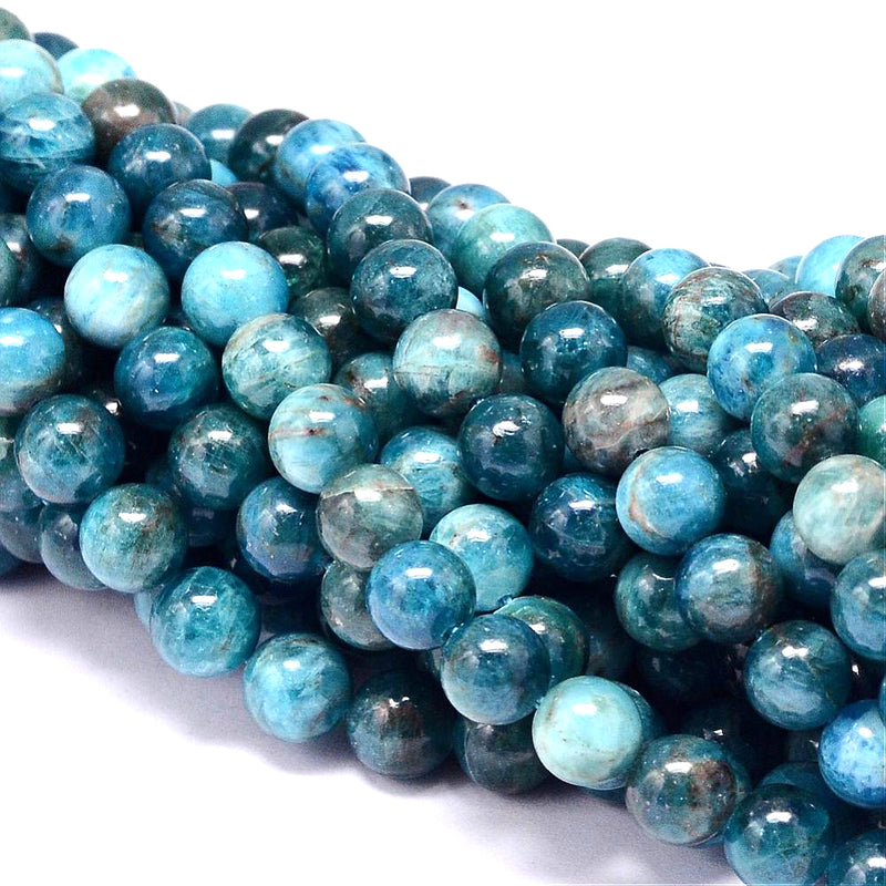 Perles rondes en apatite naturelle 8 mm - Bleu profond - 10 perles - BD1516