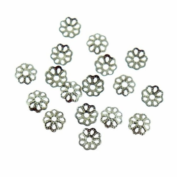 Capuchons de perles en laiton argenté - 6 mm x 1,5 mm - 100 pièces - FD916