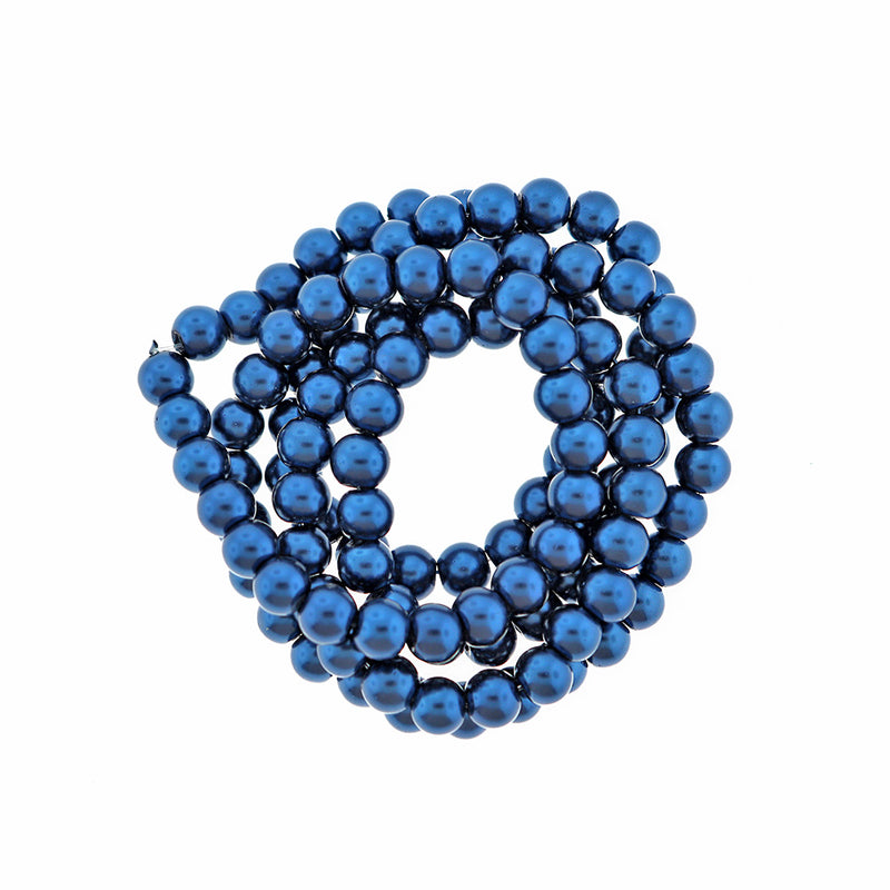 Round Glass Beads 8mm - Pearly Marine Blue - 1 Strand 105 Beads - BD364