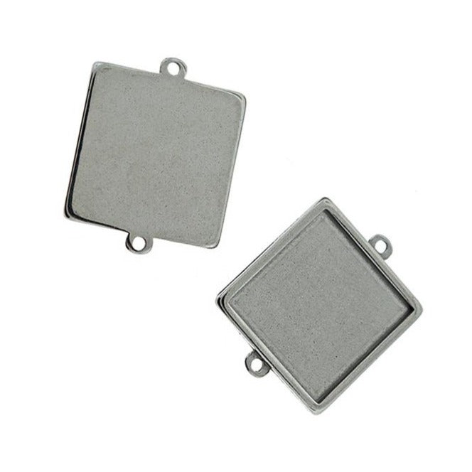 Stainless Steel Square Cabochon Connector Settings - 20mm Tray - 2 Pieces - Z1173