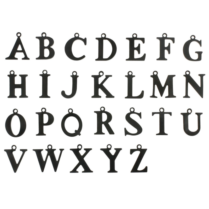 5 Alphabet Letter Black Stainless Steel Charms - Choose Your Letter - ALPHA4000 - IND