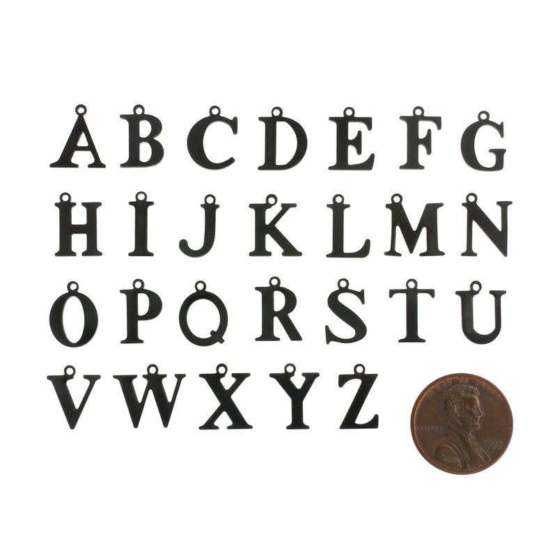 5 Alphabet Letter Black Stainless Steel Charms - Choose Your Letter - ALPHA4000 - IND